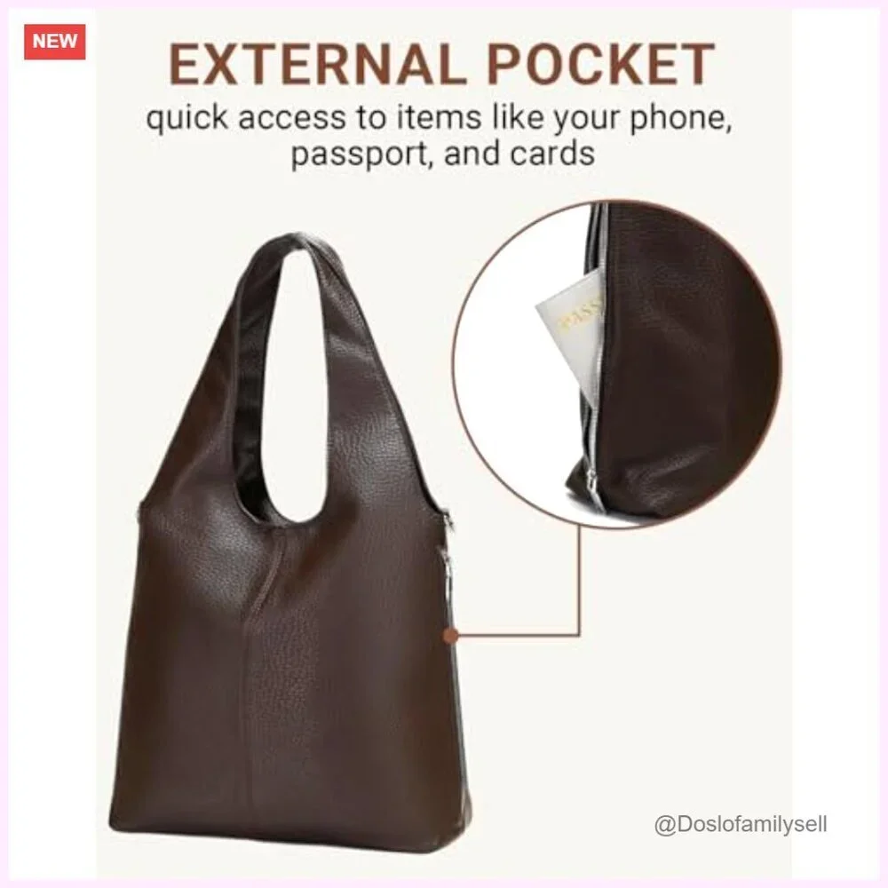 Large Vegan Leather Hobo Tote with Adjustable Strap, Multiple Pockets
